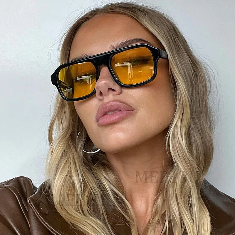 Retro četvrtaste sunčane naočale Žene Muškarci 2023. Novi trendovi Dvostruki snop Žute velike sunčane naočale Ženske prevelike nijanse UV400