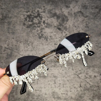 Малки овални слънчеви очила с форма на сълза без рамки и кристали с камък Маркови дизайнерски пънк диамантени слънчеви очила Gafas De Sol