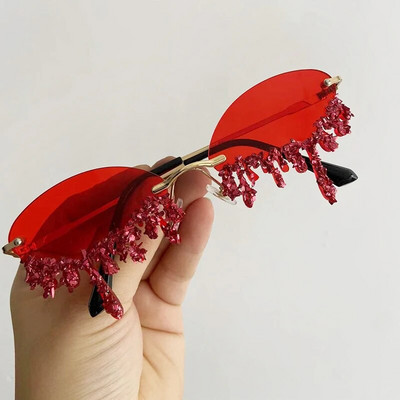 Μικρά ωοειδή γυαλιά ηλίου χωρίς στέλεχος σε σχήμα δάκρυ με πέτρα, επώνυμα γυαλιά ηλίου Punk Diamond Gafas De Sol