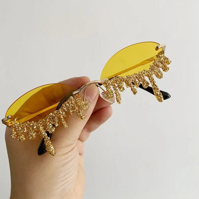 Μικρά ωοειδή γυαλιά ηλίου χωρίς στέλεχος σε σχήμα δάκρυ με πέτρα, επώνυμα γυαλιά ηλίου Punk Diamond Gafas De Sol