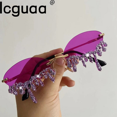 Μικρά ωοειδή γυαλιά ηλίου χωρίς στέλεχος σε σχήμα δάκρυ με πέτρα, επώνυμα γυαλιά ηλίου Punk Diamond Gafas De Sol