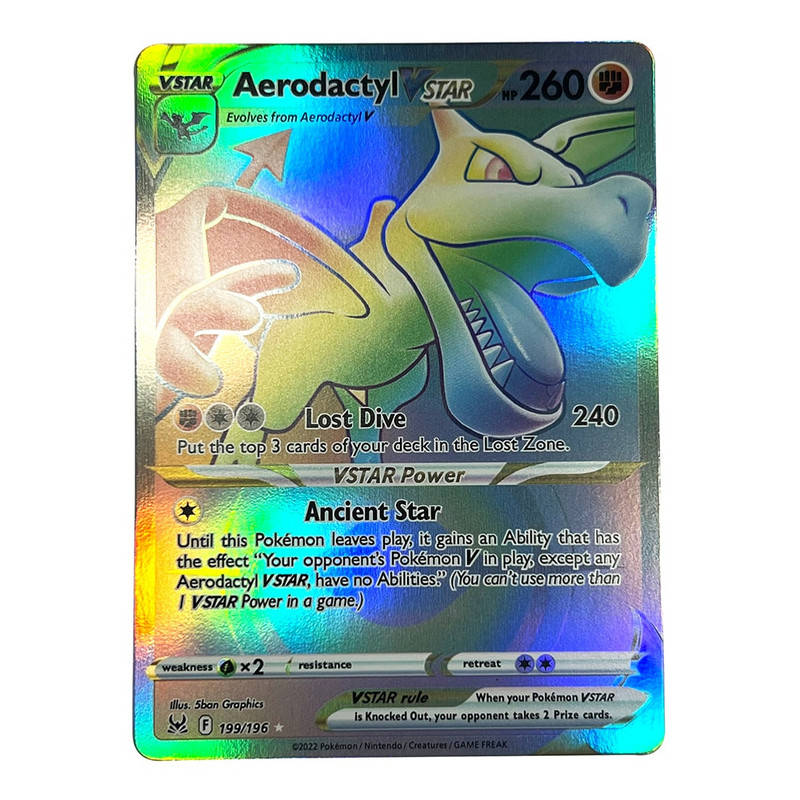 Holograafilised Pokemonid Inglise kaardid Kast Charizard Vmax GX Aerodactyl Vstar Pikachu Hobid Haruldased Kogud Lahingukaardid Mänguasjad Kingitused