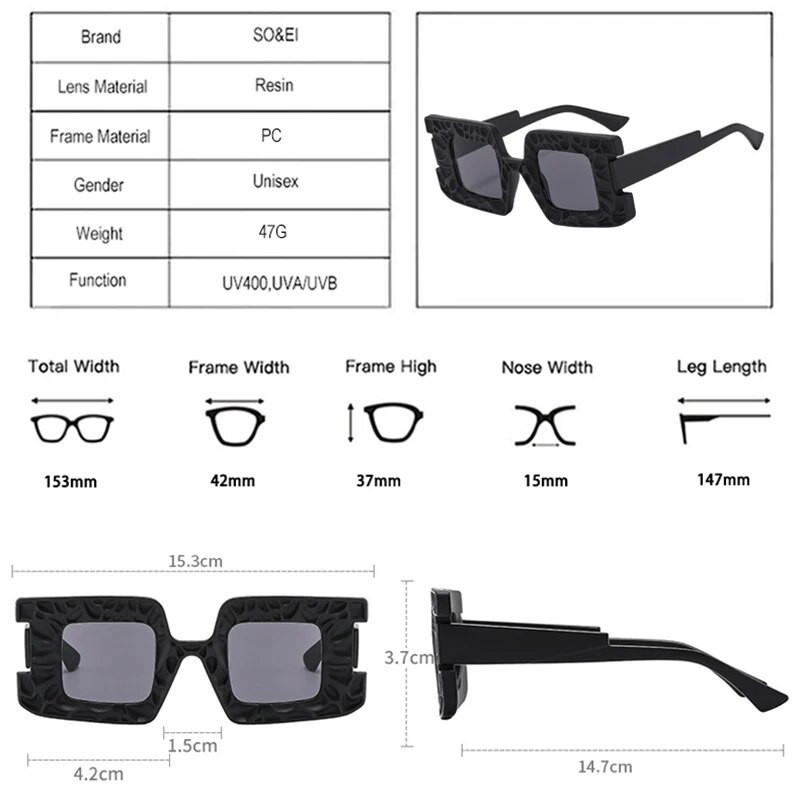 SO&EI Fashion ainulaadsed kahevärvilised ruudukujulised naiste päikeseprillid UV400 retro trendid gradientsed meeste šampanjast päikeseprillid