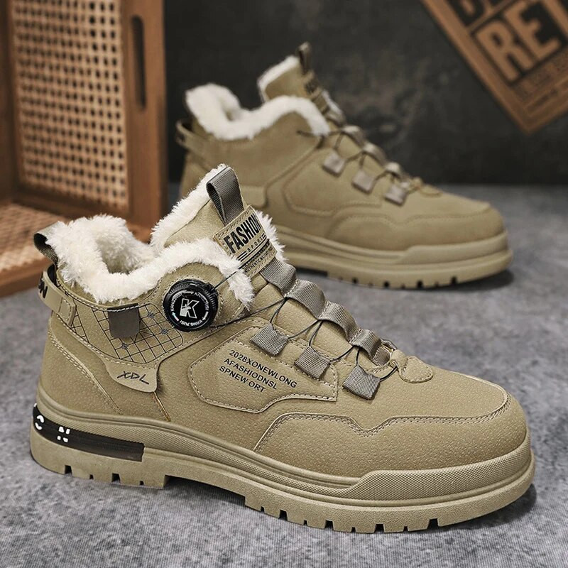 Žieminiai vyriški batai su kailiu Patogūs darbo batai Šilti vyriški odiniai rankų darbo, vandeniui atsparūs batai, neslystantys aukštakulniai batai