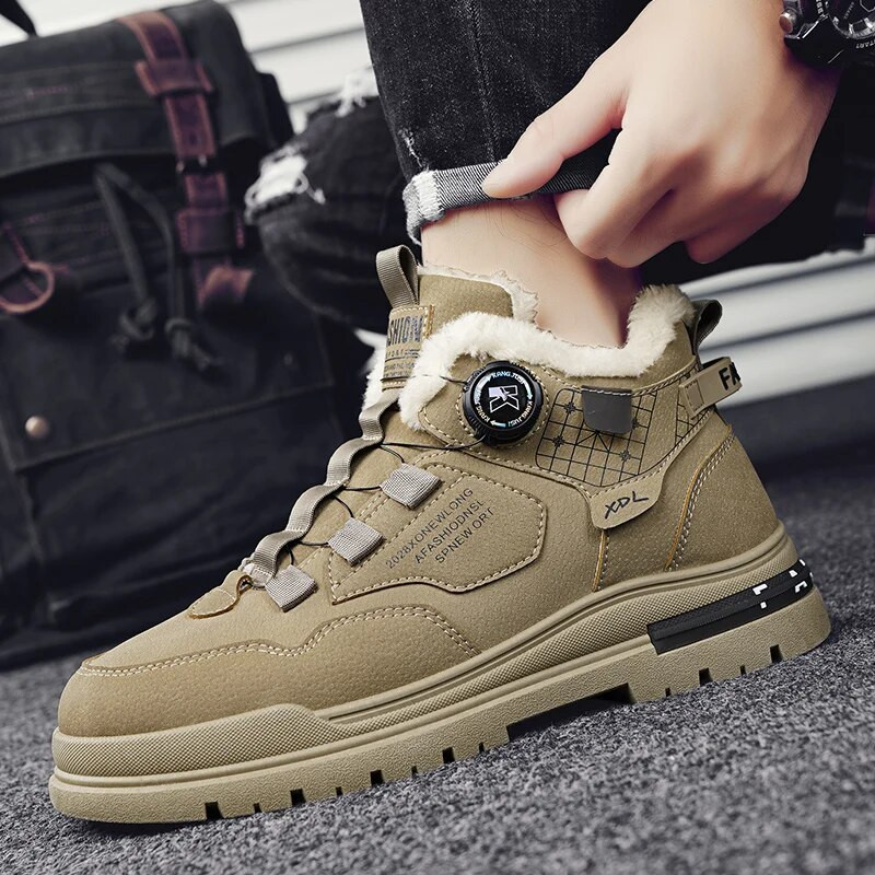 Žieminiai vyriški batai su kailiu Patogūs darbo batai Šilti vyriški odiniai rankų darbo, vandeniui atsparūs batai, neslystantys aukštakulniai batai