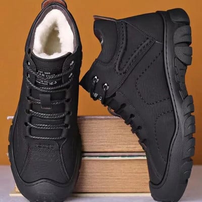 Ανδρικές μπότες χιονιού Lace-up Χειμερινά αθλητικά παπούτσια ζεστή γούνα Ανδρικά παπούτσια αδιάβροχα μποτάκια στον αστράγαλο Παπούτσια εργασίας για υπαίθρια πεζοπορία
