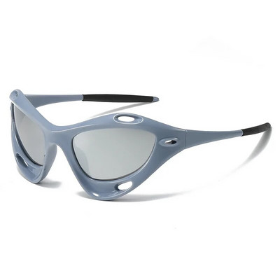 SHAUNA Модни дамски слънчеви очила Cat Eye Hollow Retro Y2K Mirror Coating Eyewear Shades UV400 Men Punk Sport Driving Sun Glasses