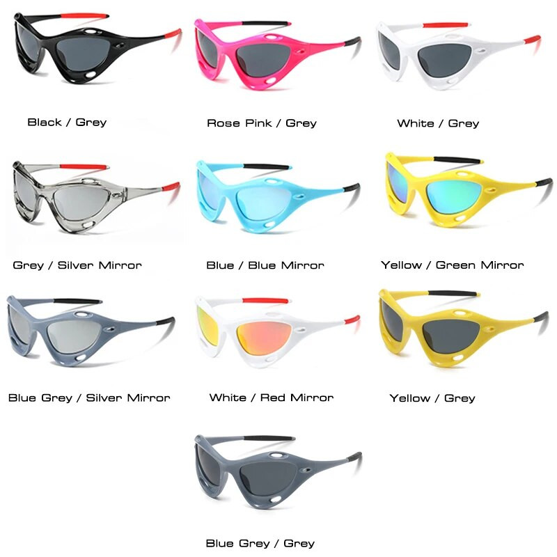 SHAUNA Модни дамски слънчеви очила Cat Eye Hollow Retro Y2K Mirror Coating Eyewear Shades UV400 Men Punk Sport Driving Sun Glasses