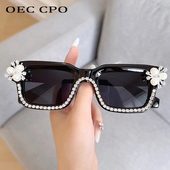 Нови квадратни слънчеви очила с диаманти Дамски маркови дизайнерски луксозни слънчеви очила със кристали Женски нюанси в бонбонени цветове UV400 очила