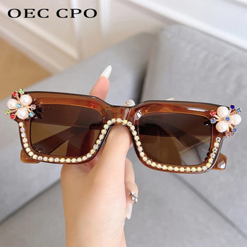 Нови квадратни слънчеви очила с диаманти Дамски маркови дизайнерски луксозни слънчеви очила със кристали Женски нюанси в бонбонени цветове UV400 очила