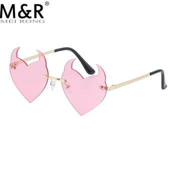 Γυναικεία γυαλιά ηλίου Fashion Rimless Γυαλιά ηλίου Devil Ear σε σχήμα καρδιάς Γυαλιά ηλίου Retro UV400 Gradients Shades Πολυτελή γυναικεία γυαλιά