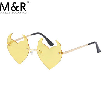 Γυναικεία γυαλιά ηλίου Fashion Rimless Γυαλιά ηλίου Devil Ear σε σχήμα καρδιάς Γυαλιά ηλίου Retro UV400 Gradients Shades Πολυτελή γυναικεία γυαλιά