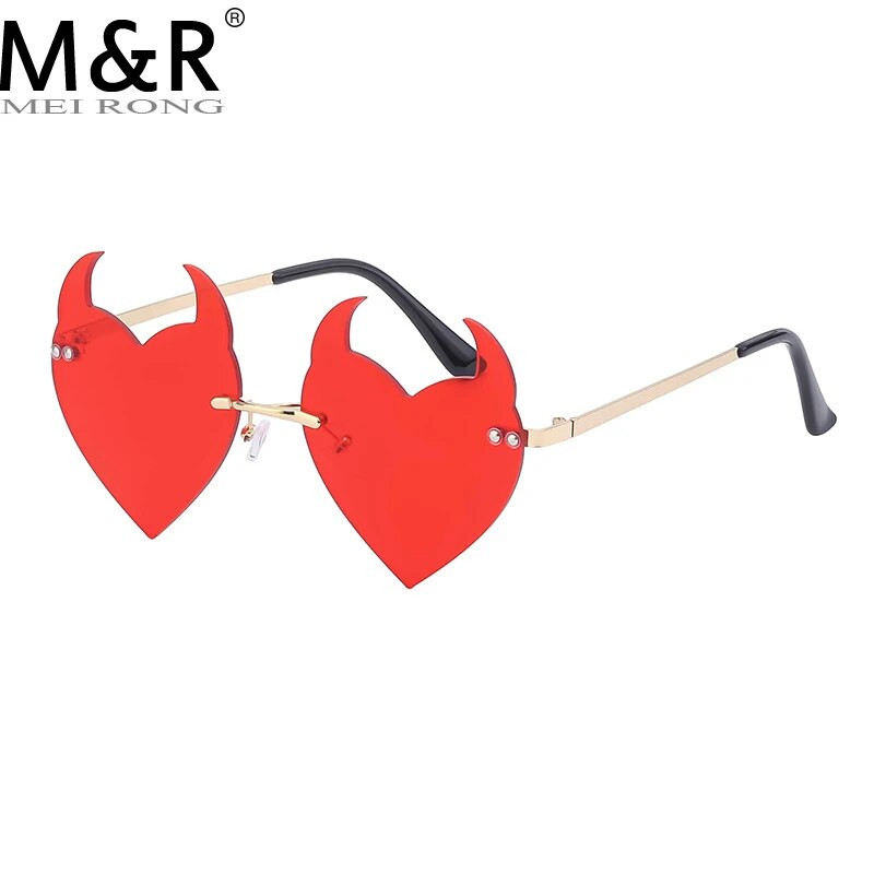 Γυναικεία γυαλιά ηλίου Fashion Rimless Γυαλιά ηλίου Devil Ear σε σχήμα καρδιάς Γυαλιά ηλίου Retro UV400 Gradients Shades Πολυτελή γυναικεία γυαλιά