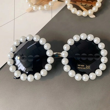 Перлени кръгли дамски слънчеви очила Vintage Famale слънчеви очила с метална рамка UV400 Сладки очила 2022 Дамски модни очила