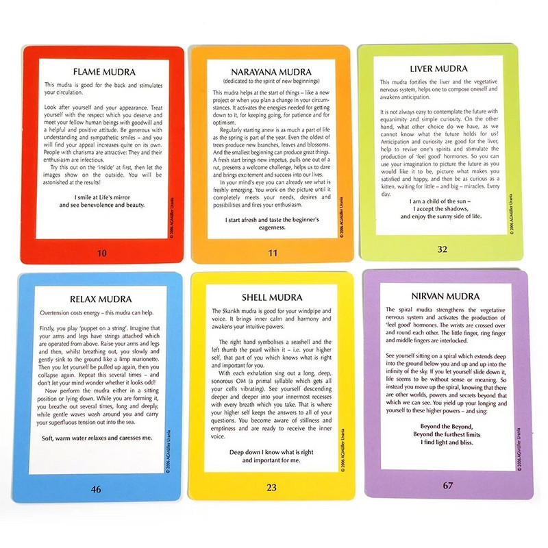 2023. aasta uusimad mudrad kehale ja vaimule Käepärane joogakursus koos 68 tk kaartidega harjutamiskaartide jaoks Tarot Oracle`i kaardipakk