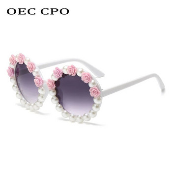 Νέα Pearl Luxury γυαλιά ηλίου Γυναικεία γυαλιά Vintage Flower στρογγυλά γυαλιά ηλίου Γυναικεία επώνυμη μάρκα Punk γυαλιά UV400 Shades Oculos