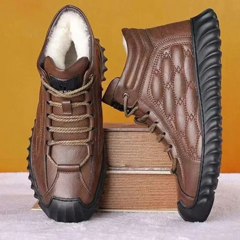 2024 Зимни мъжки памучни обувки с приплъзване за водоустойчиви боти до глезена Мъжки ботуши за сняг Туристически ботуши Удебелени топли мъжки кожени ботуши
