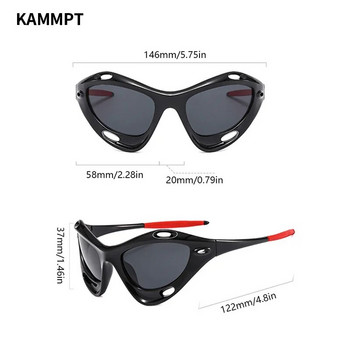 KAMMPT Нови Y2k слънчеви очила Модни футуристични пънк огледални спортни мъжки очила Модерен марков дизайн на открито UV400 сенки за жени