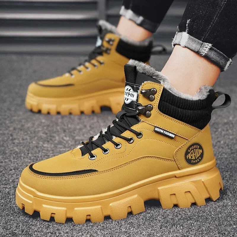 Vīriešu taktiski ziemas zābaki Vīriešu ikdienas potītes ziemas apavi ar augstu platformu Ādas āra darba drošības kedas Chelsea Cowboy