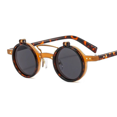 Νέα Retro Punk Double Flap Στρογγυλά γυαλιά ηλίου για άντρες Μόδα trending γυαλιά ηλίου Leopard Frame UV400 Rivets γυαλιά οράσεως