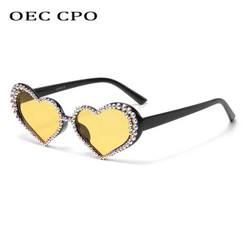 Διαμαντένιο σε σχήμα καρδιάς Γυναικεία γυαλιά ηλίου πολυτελείας γυαλιστερά γυαλιά ηλίου Rhinestone Γυναικεία γυαλιά ηλίου μικρού σκελετού UV400 Γυαλιά Oculos De Sol Feminin