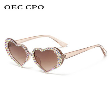 Διαμαντένιο σε σχήμα καρδιάς Γυναικεία γυαλιά ηλίου πολυτελείας γυαλιστερά γυαλιά ηλίου Rhinestone Γυναικεία γυαλιά ηλίου μικρού σκελετού UV400 Γυαλιά Oculos De Sol Feminin