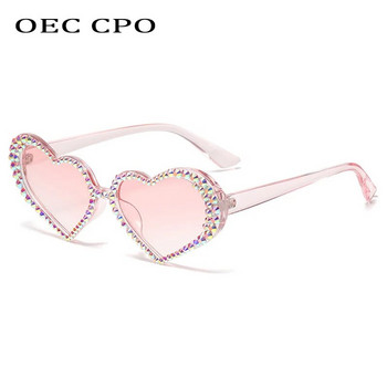 Слънчеви очила с диаманти във формата на сърце Дамски луксозни слънчеви очила с блестящи кристали Дамски очила с малка рамка UV400 Oculos De Sol Feminin