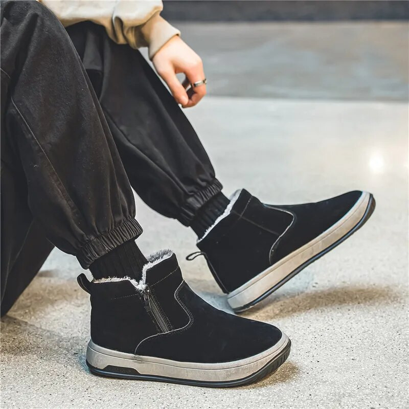 Muške zimske nove tople čizme za snijeg s integriranim krznom i zadebljanjem krzna za muške čizme s platformom za van, protuklizne i izdržljive pamučne čizme