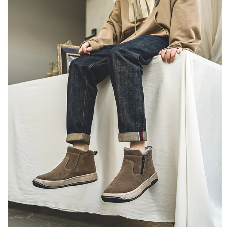 Muške zimske nove tople čizme za snijeg s integriranim krznom i zadebljanjem krzna za muške čizme s platformom za van, protuklizne i izdržljive pamučne čizme