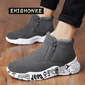 Ανδρικές μπότες Χειμερινά παπούτσια Αδιάβροχα αντιολισθητικά βελούδινα πάνινα παπούτσια A44 Ζεστά μποτάκια Botas Hombre Δερμάτινα χοντρά τακούνια