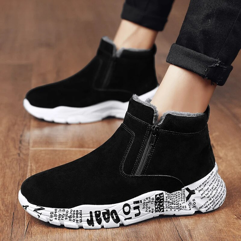 Ανδρικές μπότες Χειμερινά παπούτσια Αδιάβροχα αντιολισθητικά βελούδινα πάνινα παπούτσια A44 Ζεστά μποτάκια Botas Hombre Δερμάτινα χοντρά τακούνια