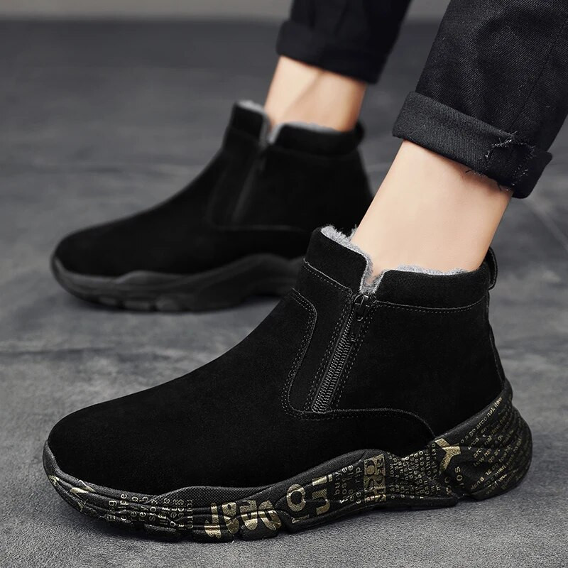 Ανδρικές μπότες Χειμερινά παπούτσια Αδιάβροχα αντιολισθητικά βελούδινα πάνινα παπούτσια A44 Ζεστά μποτάκια Botas Hombre Δερμάτινα χοντρά τακούνια