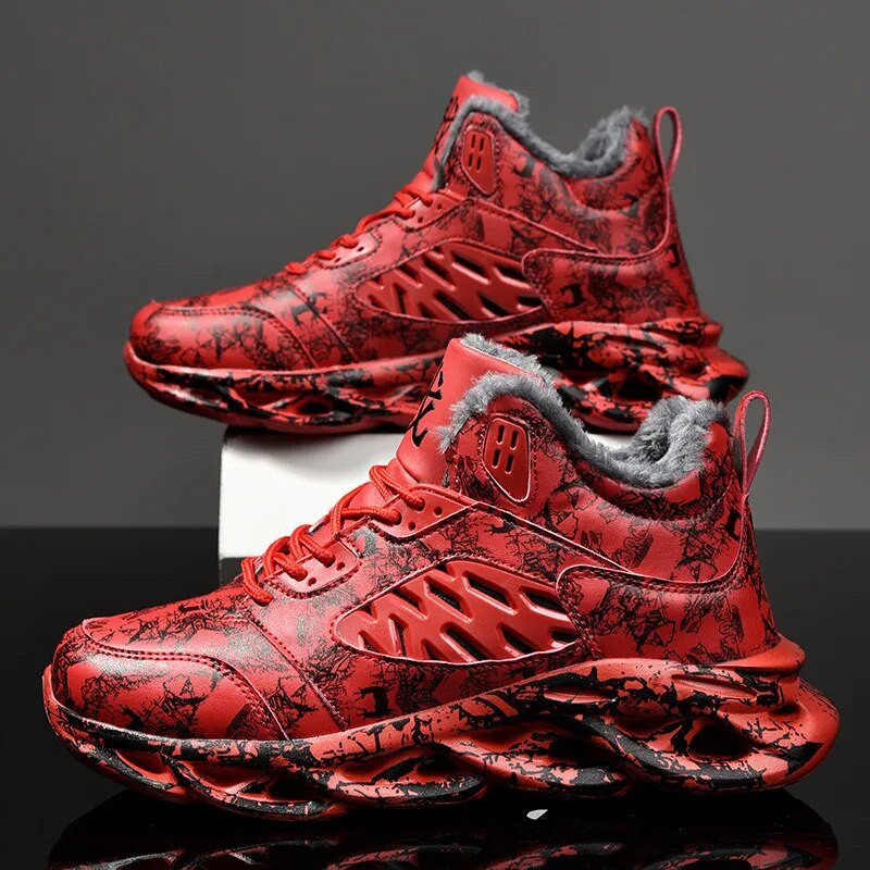 Pantofi de iarnă din bumbac cu graffiti înalți 2024, pantofi sport caldi, din catifea, pentru bărbați, la modă, pantofi ușori, comozi