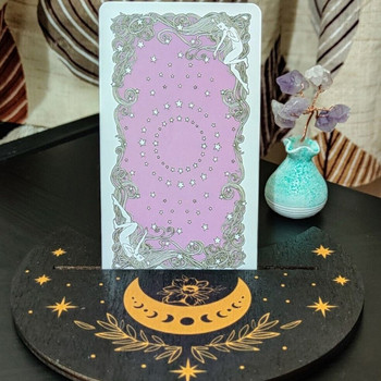 Ξύλινη βάση καρτών για Ταρώ Σχήμα φεγγαριού Ορθογώνια κάρτα Βωμού Βάση ξύλινη οθόνη για εργαλεία μαντείας μαγισσών Διακοσμητική σανίδα Wiccan