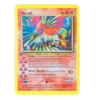 Pokémon fóliás kártyák Lugia Espeon Ho-oh Mewtwo Shining Gyarados Celebi Raichu 1996 1. kiadás játékgyűjtemény PTCG proxy kártyák