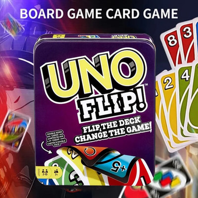 UNO FLIP! Családi kártyajáték, 112 kártyával egy erős tárolódobozban, nagyszerű ajándék UNO FLIP! Család