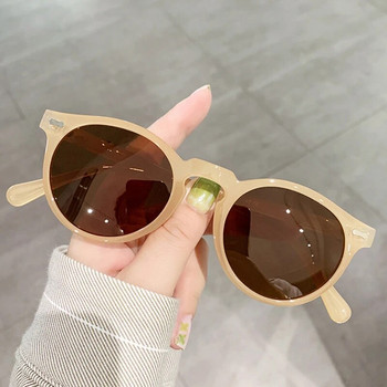 SO&EI Ретро кръгли поляризирани слънчеви очила Дамски модни нитове Декоративни нюанси UV400 Мъжки пънк тъмнозелени слънчеви очила
