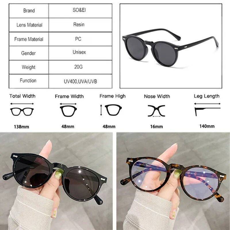 SO&EI Ochelari de soare polarizați, rotunzi, retro, femei, moda, nituri, nuanțe de decorare, UV400, bărbați, punk, verde închis, ochelari de soare