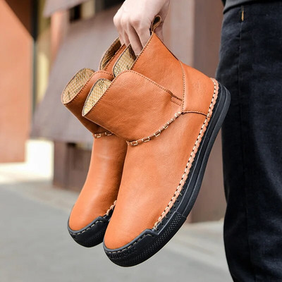 Cizme retro pentru bărbați, toamnă iarnă 2024, modă nouă, cusături lucrate manual, anti-alunecare, cizme calde de zăpadă, pantofi pentru sport în aer liber.