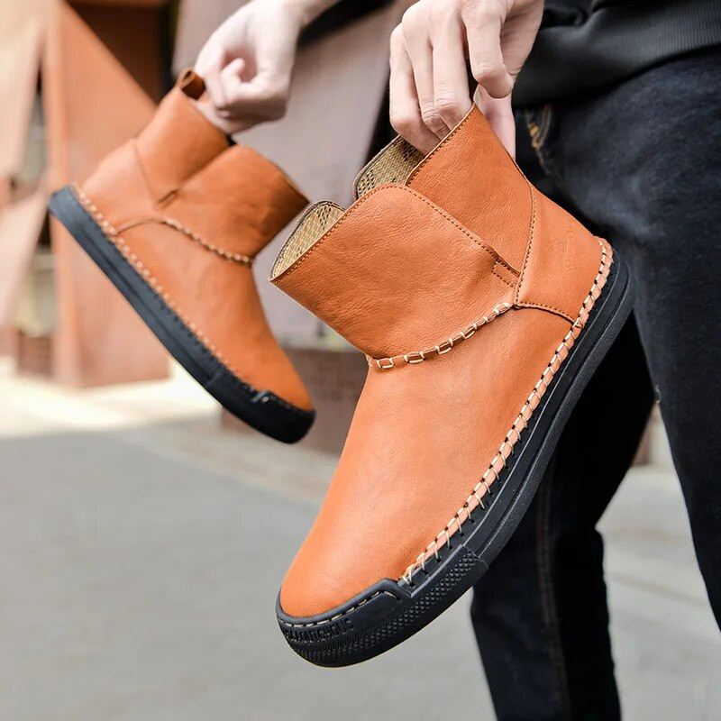 Vyriški retro aukšto lygio batai 2024 m. rudens žiema Naujos mados rankų darbo su siūlais neslystantys, šilti batai, skirti lauke sportuoti laisvalaikį