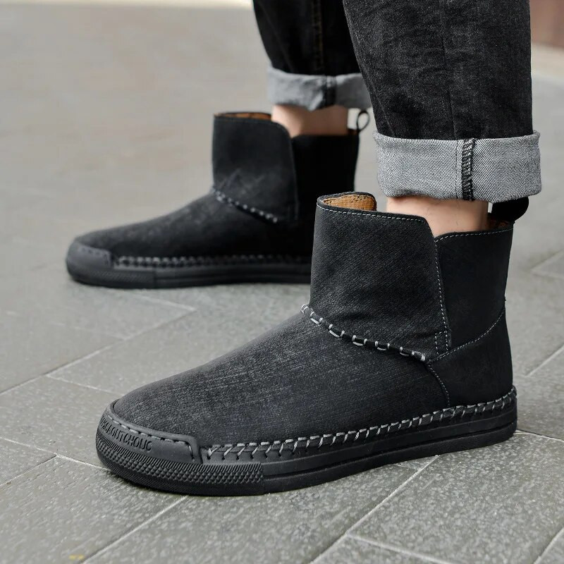 Vyriški retro aukšto lygio batai 2024 m. rudens žiema Naujos mados rankų darbo su siūlais neslystantys, šilti batai, skirti lauke sportuoti laisvalaikį