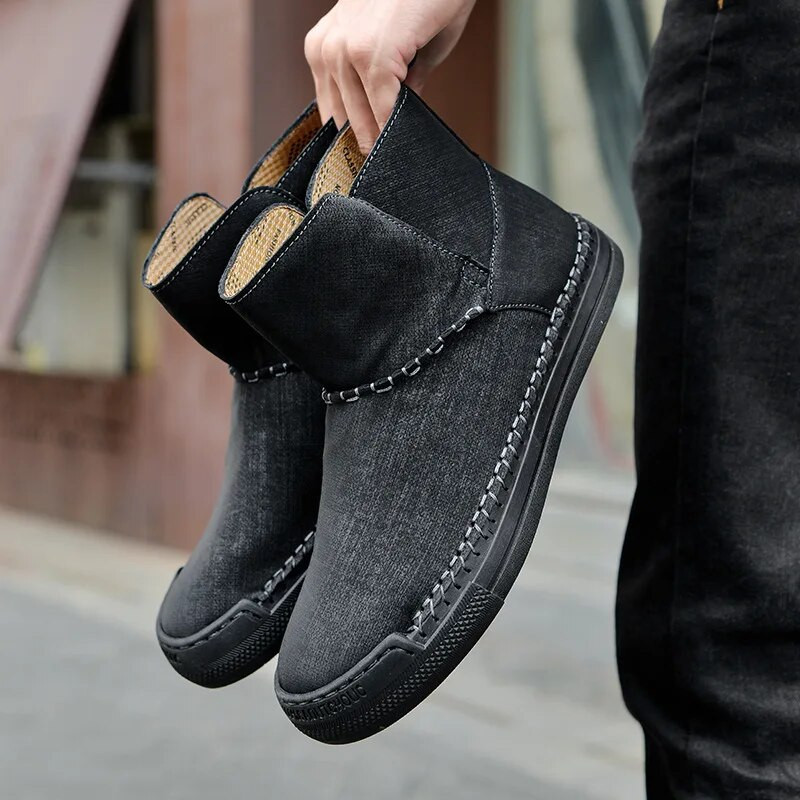 Vyriški retro aukšto lygio batai 2024 m. rudens žiema Naujos mados rankų darbo su siūlais neslystantys, šilti batai, skirti lauke sportuoti laisvalaikį