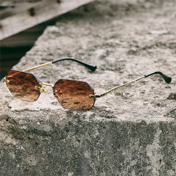 Правоъгълни слънчеви очила без рамка Малки мъжки очила Дамски метални златни многоъгълни сини нюанси 2022 UV400 без рамки