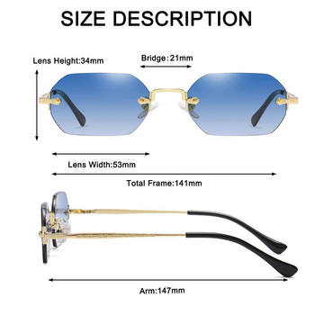 Ορθογώνια γυαλιά ηλίου Rimless Μικρά Ανδρικά Γυαλιά Γυναικεία Μεταλλικά Χρυσά Πολύγωνα Μπλε Αποχρώσεις 2022 UV400 Frameless