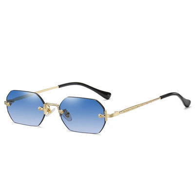 Ορθογώνια γυαλιά ηλίου Rimless Μικρά Ανδρικά Γυαλιά Γυναικεία Μεταλλικά Χρυσά Πολύγωνα Μπλε Αποχρώσεις 2022 UV400 Frameless
