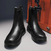 Meeste saapad, mustad paksu põhjaga kõrge ülaosaga mootorrattakingad ümmarguse varbaga välistingimustes, soovitatav veekindel, mugav klassikaline, kõik sobivad