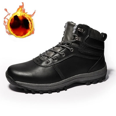 Sniega zābaki Retro vīriešu 2024. gada ziema, jauni plīša izolācija, neslīdoši, biezas zoles kokvilnas apavi āra kempingiem, sporta brīvā laika apavi