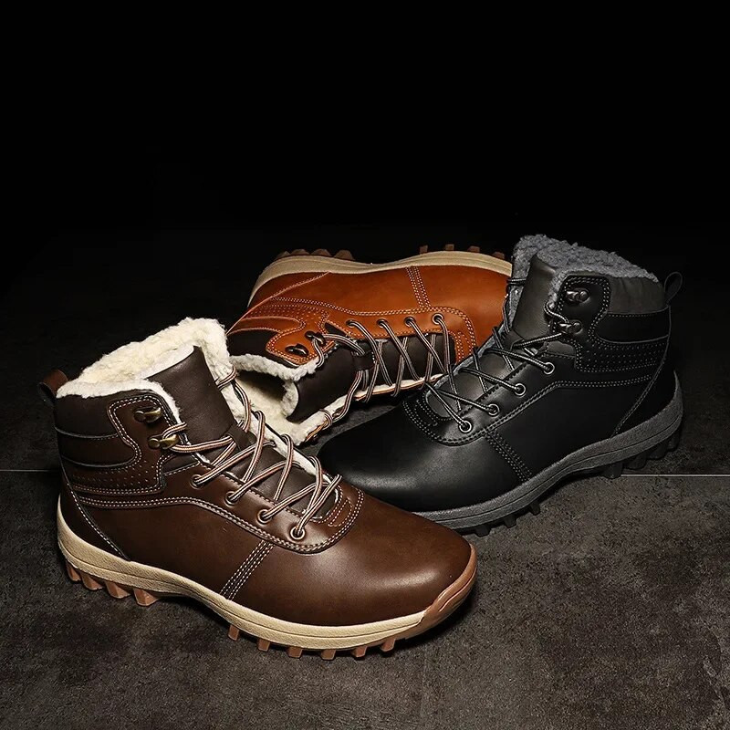 Sniega zābaki Retro vīriešu 2024. gada ziema, jauni plīša izolācija, neslīdoši, biezas zoles kokvilnas apavi āra kempingiem, sporta brīvā laika apavi