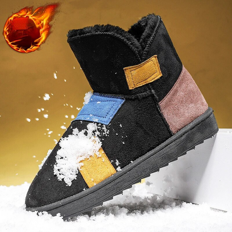 Ανδρικές γυναικείες μπότες χιονιού σε στυλ Beggar Χειμώνας 2024 Νέα βελούδινα ζεστά βαμβακερά παπούτσια για ζευγάρια άνετα Flat casual παπούτσια