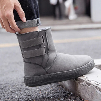 Мъжки черни корейски памучни обувки Нови зимни плюшени изолационни високи ботуши за сняг Устойчиви на студ Ежедневни обувки, устойчиви на износване